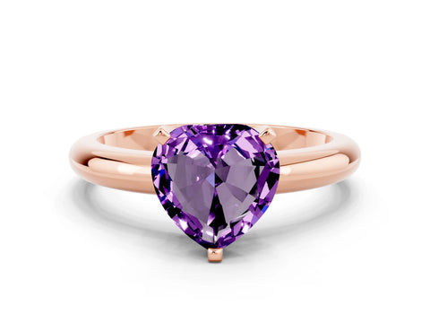 Rose gold Heart Cut Amethyst Solitaire Engagement Ring with Round Band and Four-Prong Setting