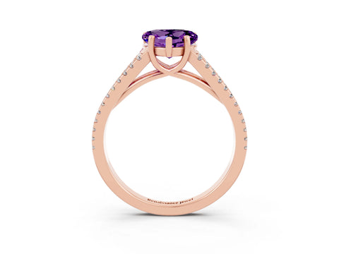 Rose gold Heart Cut Amethyst Solitaire Engagement Ring with Split Shank Pavé Band_3