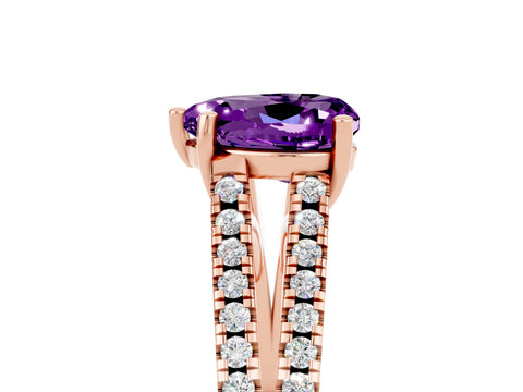 Rose gold Heart Cut Amethyst Solitaire Engagement Ring with Split Shank Pavé Band_5
