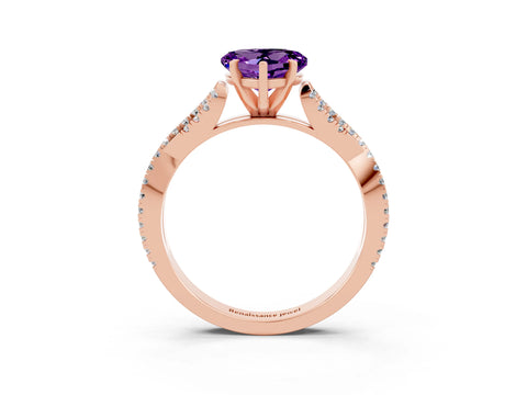 Rose gold Heart Cut Amethyst Solitaire Engagement Ring with Twisted Pavé Band and Four-Prong Setting_15