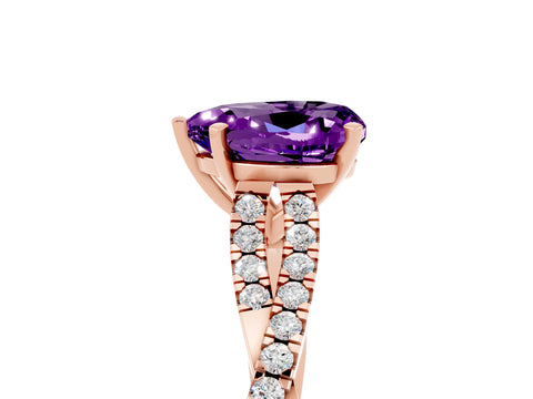 Rose gold Heart Cut Amethyst Solitaire Engagement Ring with Twisted Pavé Band and Four-Prong Setting_17