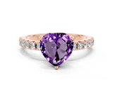 Rose gold Heart Cut Amethyst Solitaire Pavé Band with Four-Prong Setting