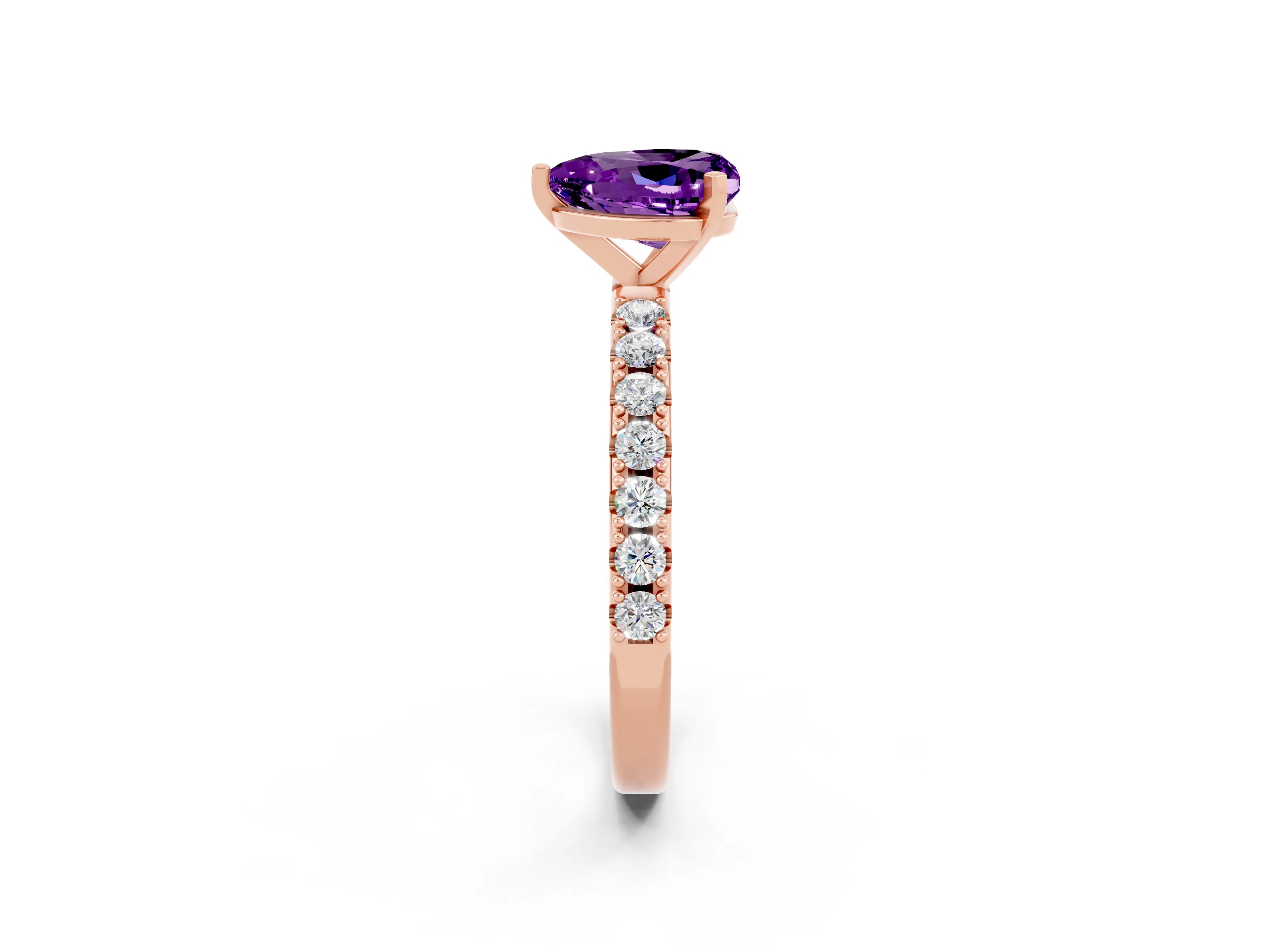 Rose gold Heart Cut Amethyst Solitaire Pavé Band with Four-Prong Setting_2