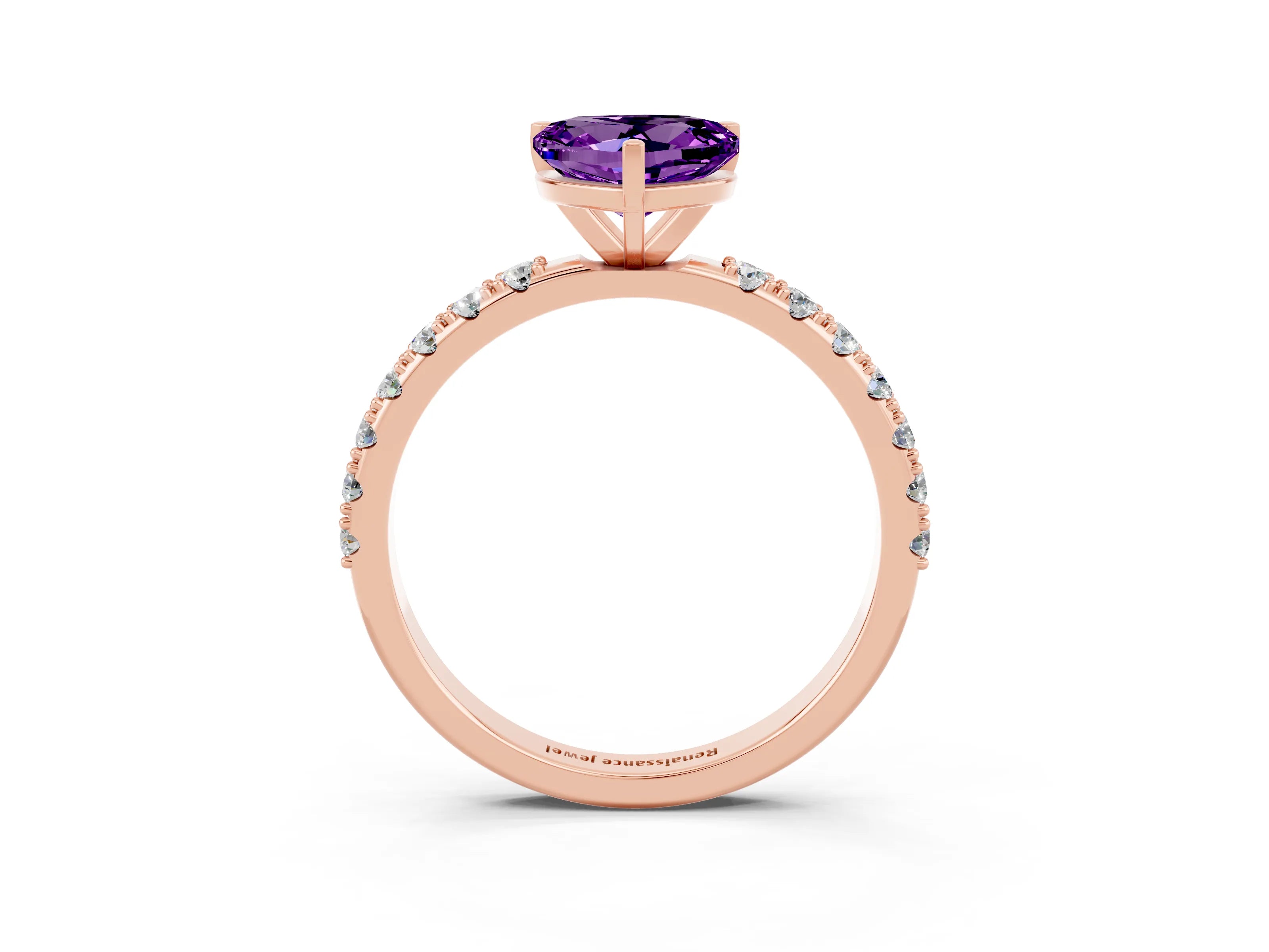 Rose gold Heart Cut Amethyst Solitaire Pavé Band with Four-Prong Setting_3
