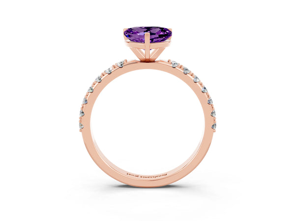 Rose gold Heart Cut Amethyst Solitaire Pavé Band with Four-Prong Setting
