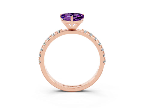 Rose gold Heart Cut Amethyst Solitaire Pavé Band with Four-Prong Setting_3