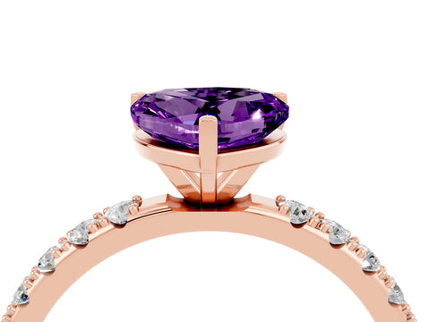 Rose gold Heart Cut Amethyst Solitaire Pavé Band with Four-Prong Setting_4