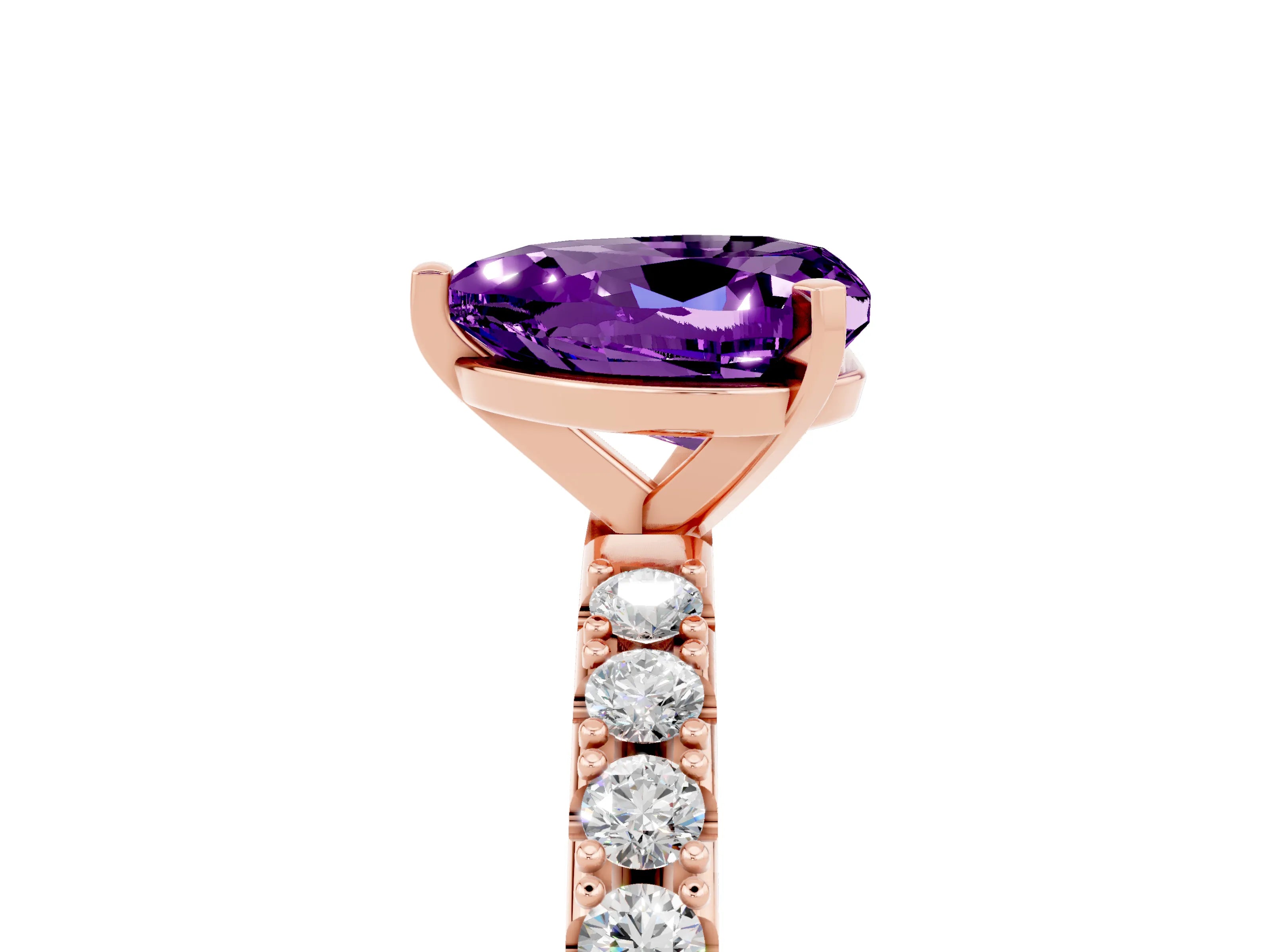 Rose gold Heart Cut Amethyst Solitaire Pavé Band with Four-Prong Setting_5