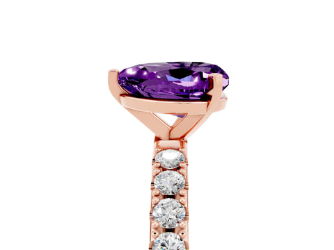 Rose gold Heart Cut Amethyst Solitaire Pavé Band with Four-Prong Setting_5