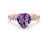 Rose gold Heart Cut Amethyst Solitaire Pavé Engagement Ring with Round Band and Prong Setting_12
