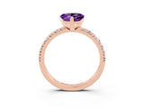 Rose gold Heart Cut Amethyst Solitaire Pavé Engagement Ring with Round Band and Prong Setting_15