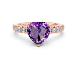 Rose gold Heart Cut Amethyst Solitaire Pavé Engagement Ring with Round Band and Prong Setting_72