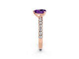 Rose gold Heart Cut Amethyst Solitaire Pavé Engagement Ring with Round Band and Prong Setting_74