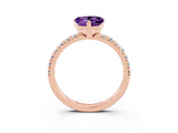 Rose gold Heart Cut Amethyst Solitaire Pavé Engagement Ring with Round Band and Prong Setting_75