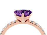 Rose gold Heart Cut Amethyst Solitaire Pavé Engagement Ring with Round Band and Prong Setting_76