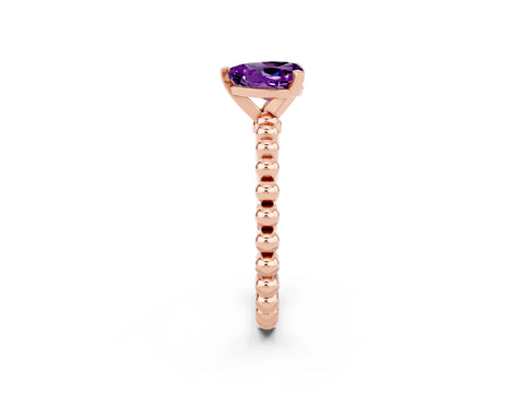 Rose gold Heart Cut Amethyst Solitaire Ring with Beaded Band and Prong Setting_2