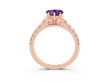 Rose gold Heart Cut Amethyst Solitaire Ring with Cathedral Setting and Pavé Band_3