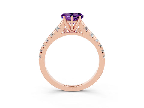 Rose gold Heart Cut Amethyst Solitaire Ring with Cathedral Setting and Pavé Band_3