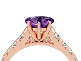 Rose gold Heart Cut Amethyst Solitaire Ring with Cathedral Setting and Pavé Band_4