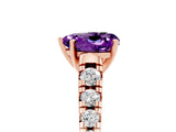 Rose gold Heart Cut Amethyst Solitaire Ring with Cathedral Setting and Pavé Band_5