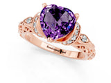 Rose gold Heart Cut Amethyst Solitaire Ring with Filigree Band and Four-Prong Setting_25