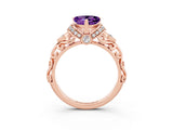 Rose gold Heart Cut Amethyst Solitaire Ring with Filigree Band and Four-Prong Setting_27