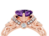 Rose gold Heart Cut Amethyst Solitaire Ring with Filigree Band and Four-Prong Setting_28