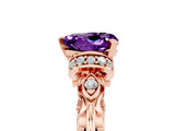 Rose gold Heart Cut Amethyst Solitaire Ring with Filigree Band and Four-Prong Setting_29