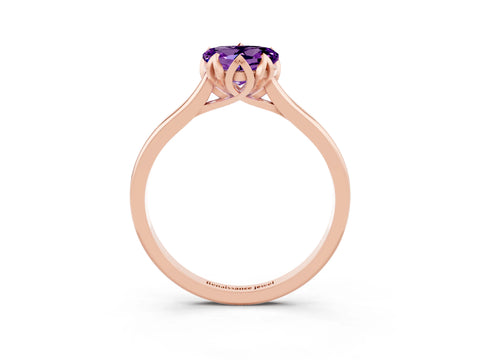 Rose gold Heart Cut Amethyst Solitaire Ring with Flower Prong Setting and Classic Band_15