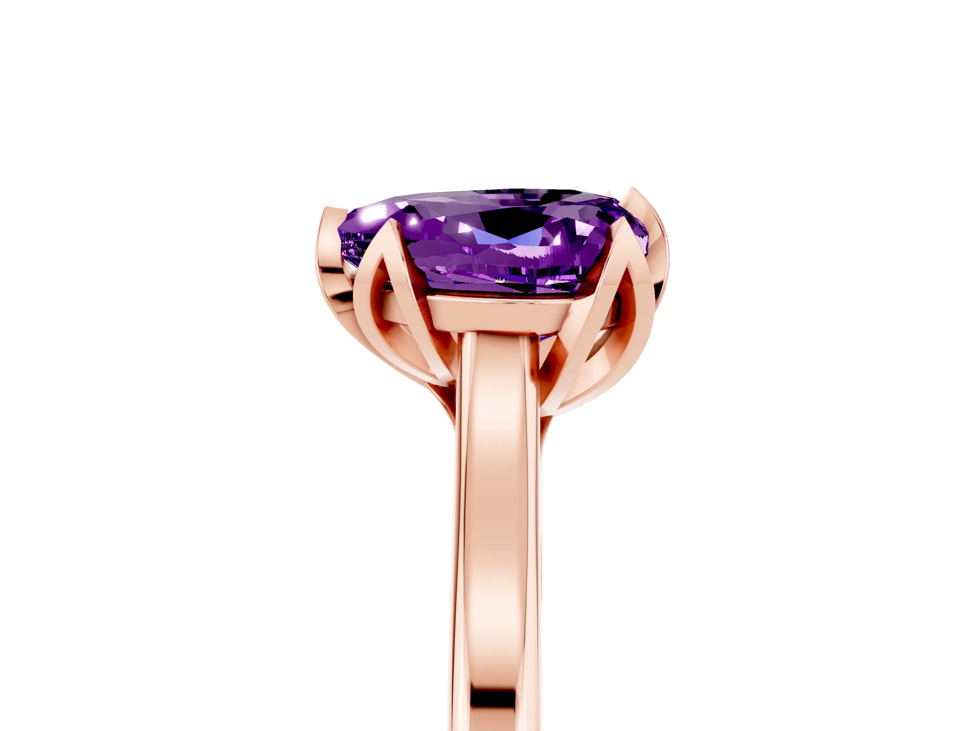 Rose gold Heart Cut Amethyst Solitaire Ring with Flower Prong Setting and Classic Band_17