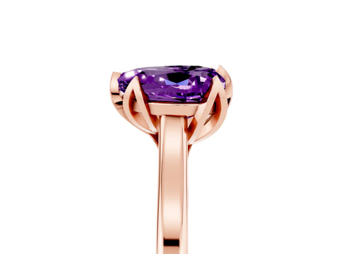 Rose gold Heart Cut Amethyst Solitaire Ring with Flower Prong Setting and Classic Band_17