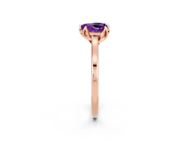 Rose gold Heart Cut Amethyst Solitaire Ring with Flower Prong Setting and Classic Band