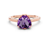 Rose gold Heart Cut Amethyst Solitaire Ring with Flower Prong Setting and Classic Band_36