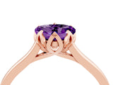 Rose gold Heart Cut Amethyst Solitaire Ring with Flower Prong Setting and Classic Band_40
