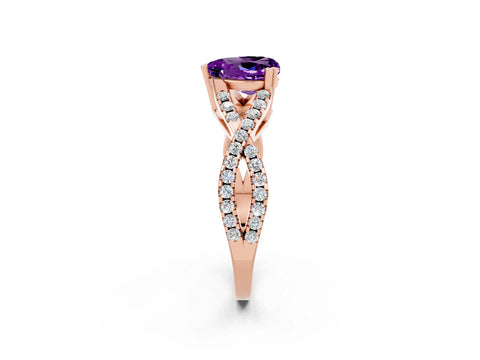 Rose gold Heart Cut Amethyst Solitaire Ring with Four-Prong Setting and Twisted Pavé Band_2
