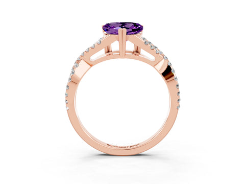 Rose gold Heart Cut Amethyst Solitaire Ring with Four-Prong Setting and Twisted Pavé Band_3
