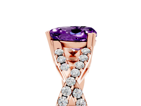 Rose gold Heart Cut Amethyst Solitaire Ring with Four-Prong Setting and Twisted Pavé Band_5