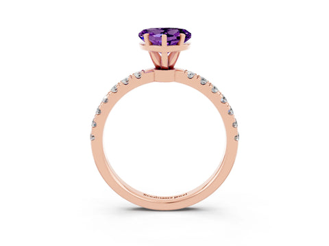 Rose gold Heart Cut Amethyst Solitaire Ring with Pavé Accents and Four-Prong Setting_3