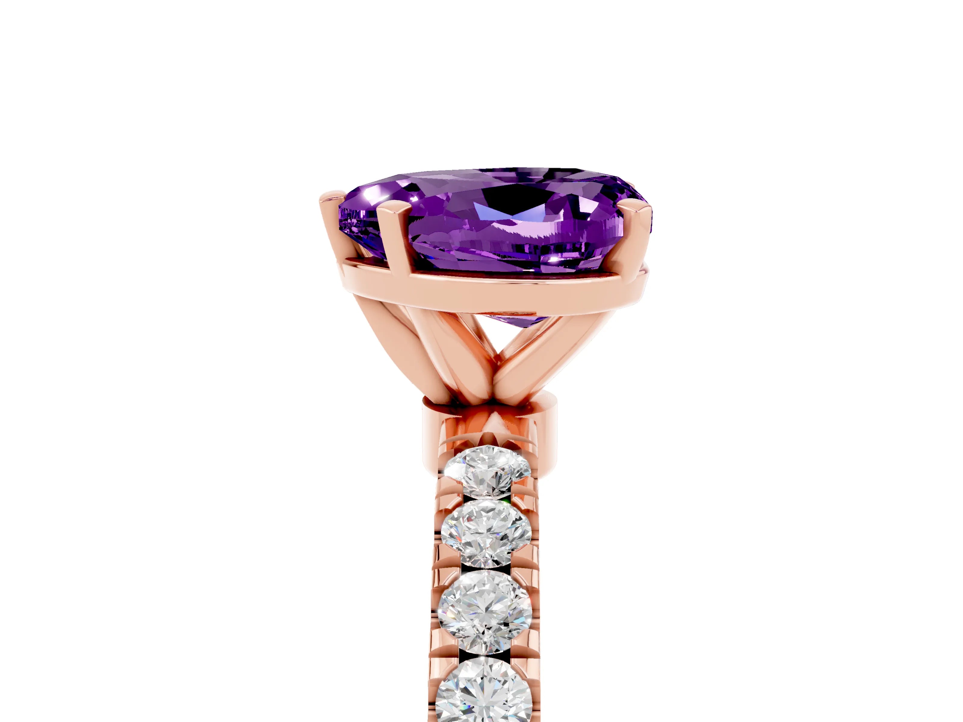 Rose gold Heart Cut Amethyst Solitaire Ring with Pavé Accents and Four-Prong Setting_5