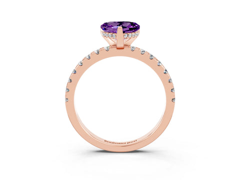 Rose gold Heart Cut Amethyst Solitaire Ring with Pavé Band and Four-Prong Setting_15