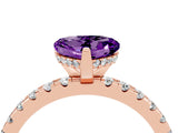 Rose gold Heart Cut Amethyst Solitaire Ring with Pavé Band and Four-Prong Setting_16