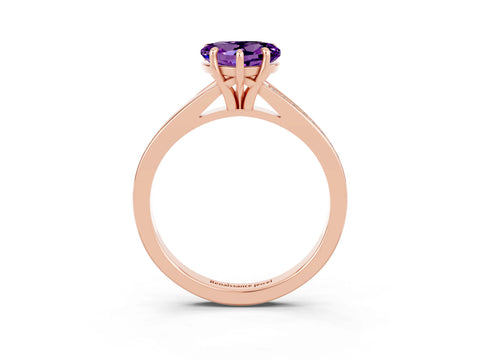 Rose gold Heart Cut Amethyst Solitaire Ring with Pavé Band and Prong Setting_15