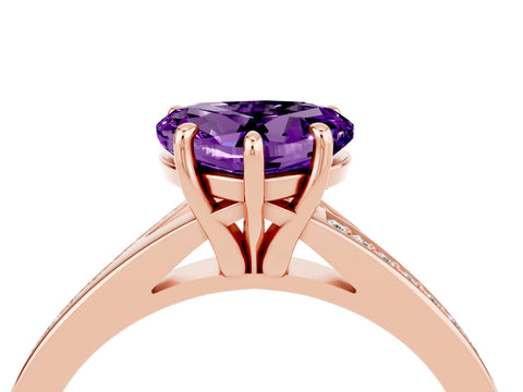 Rose gold Heart Cut Amethyst Solitaire Ring with Pavé Band and Prong Setting_16