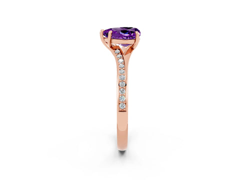Rose gold Heart Cut Amethyst Solitaire Ring with Pavé Band and Prong Setting_2