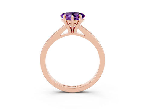 Rose gold Heart Cut Amethyst Solitaire Ring with Pavé Band and Prong Setting_3