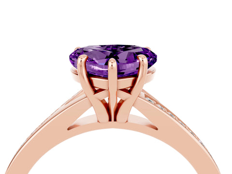 Rose gold Heart Cut Amethyst Solitaire Ring with Pavé Band and Prong Setting_4