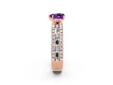 Rose gold Heart Cut Amethyst Solitaire Ring with Pavé and Channel Set Band_2