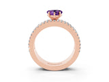 Rose gold Heart Cut Amethyst Solitaire Ring with Pavé and Channel Set Band_3