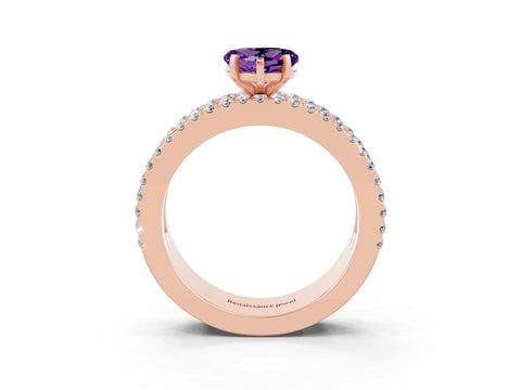 Rose gold Heart Cut Amethyst Solitaire Ring with Pavé and Channel Set Band_3