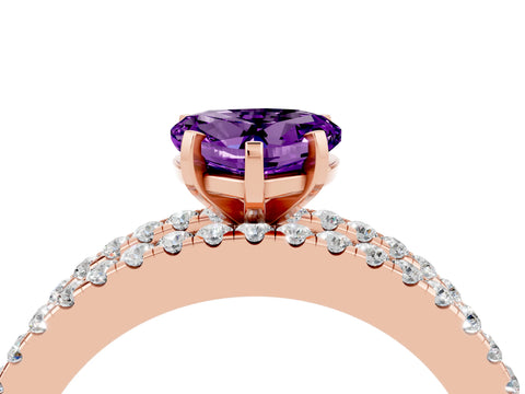 Rose gold Heart Cut Amethyst Solitaire Ring with Pavé and Channel Set Band_4